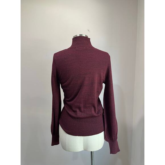 Elan Burgundy Metallic Cut Out Turtleneck Long Sleeve Sweater Knit Pullover Sz S - Picture 4 of 9